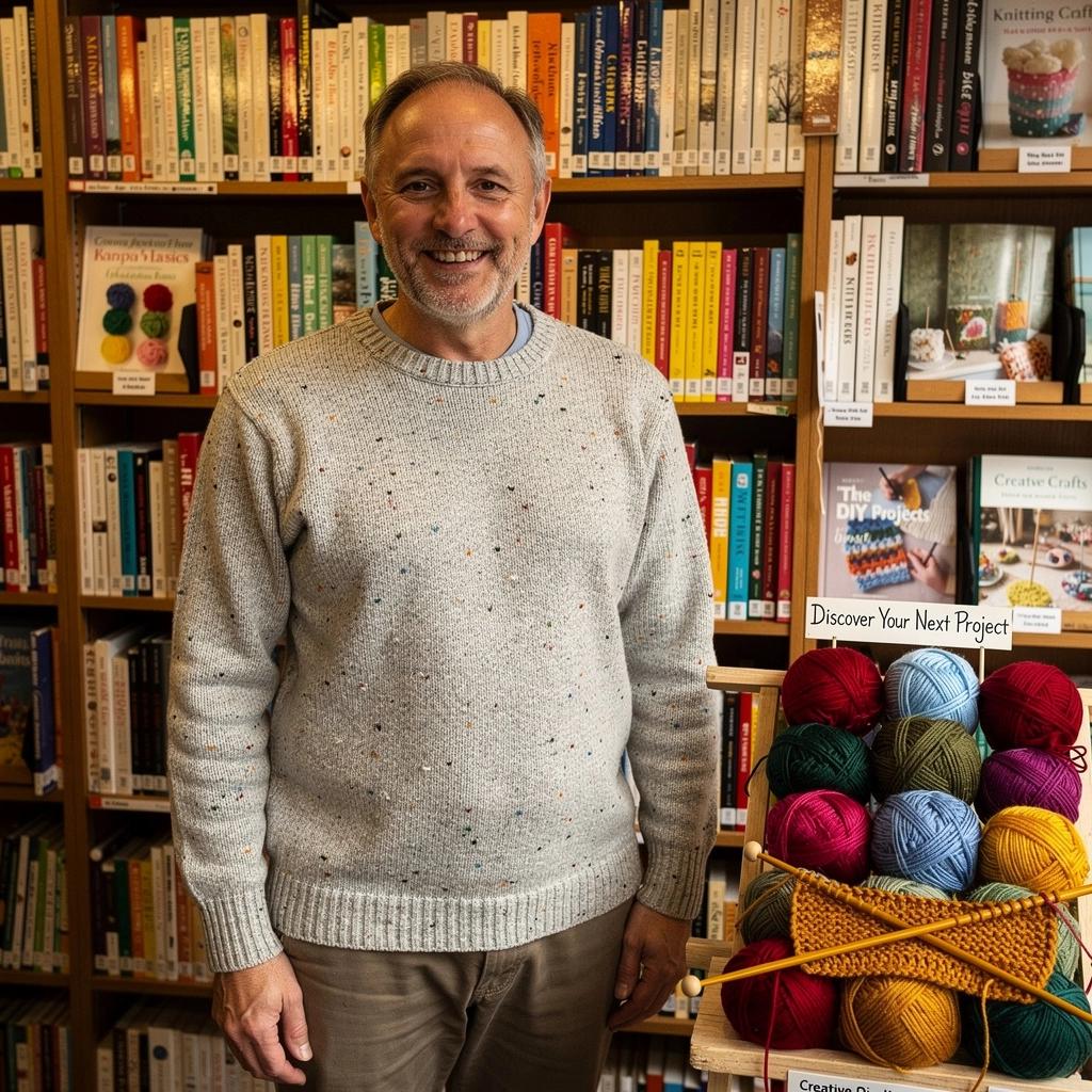 Kötött pulóverek készítésének útmutatója, színes fonalakkal és eszközökkel.